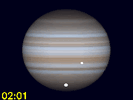 Io en Ganymedes gelijktijdig zichtbaar op Jupiters schijf