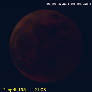 De Maan tijdens het maximum van de eclips