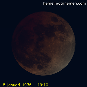 De Maan tijdens het maximum van de eclips