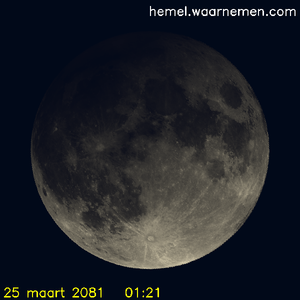 De Maan tijdens het maximum van de eclips