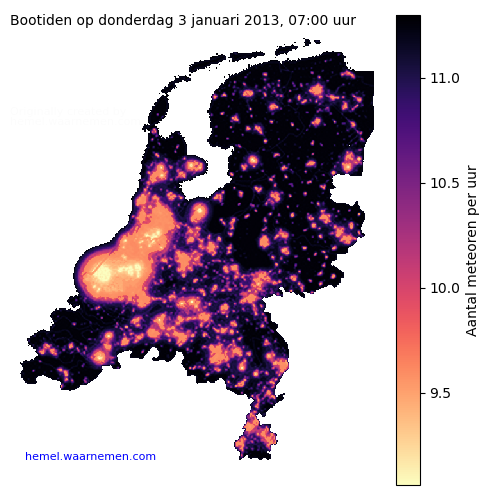 Kaart van Nederland met aantallen Bootiden tijdens het maximum