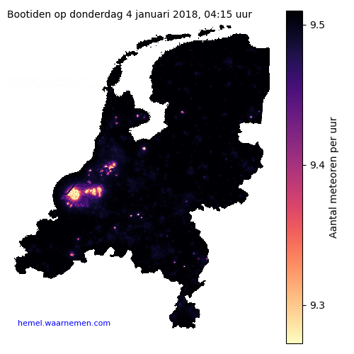 Kaart van Nederland met aantallen Bootiden tijdens het maximum