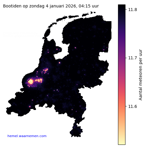 Kaart van Nederland met aantallen Bootiden tijdens het maximum