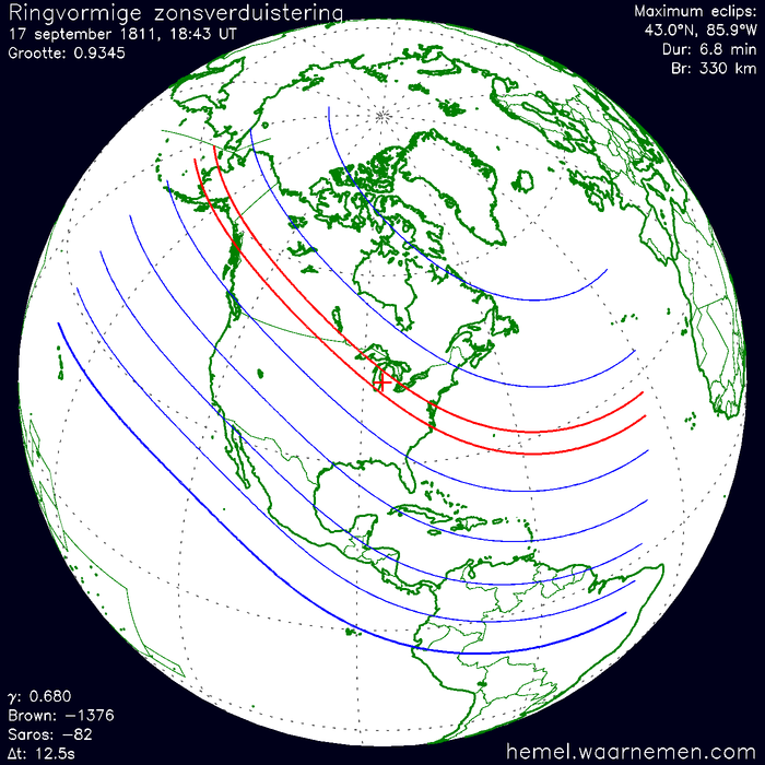 Wereldkaart van de eclips