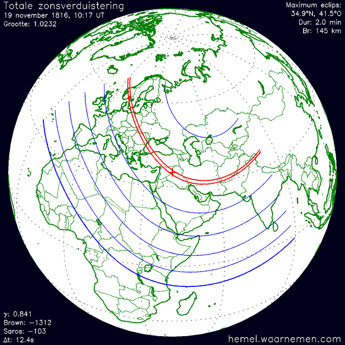 Wereldkaart van de eclips