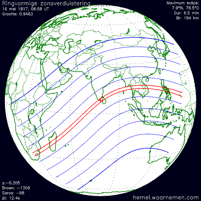 Wereldkaart van de eclips