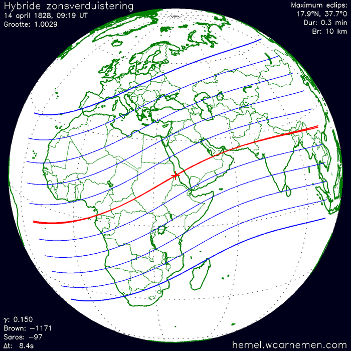 Wereldkaart van de eclips