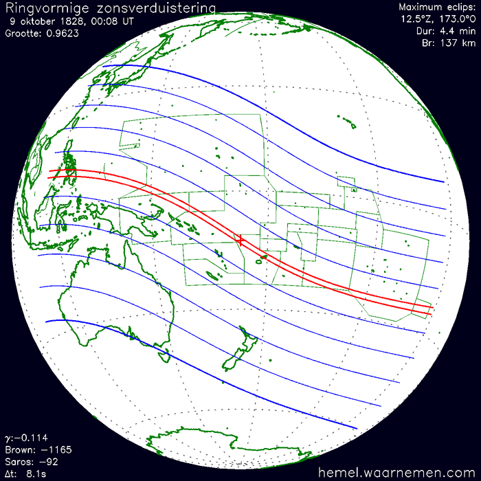 Wereldkaart van de eclips