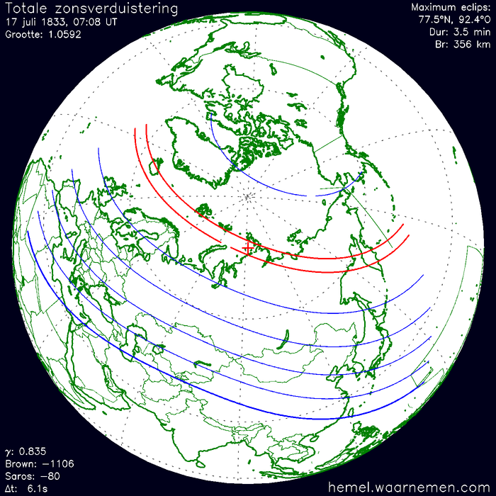 Wereldkaart van de eclips