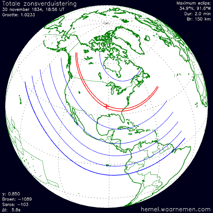 Wereldkaart van de eclips