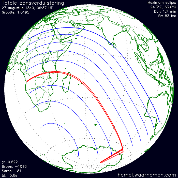 Wereldkaart van de eclips