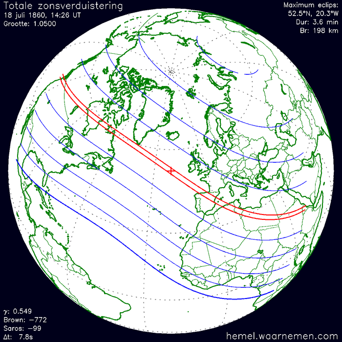 Wereldkaart van de eclips