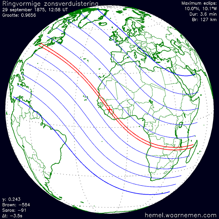 Wereldkaart van de eclips