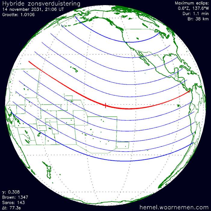 Wereldkaart van de eclips