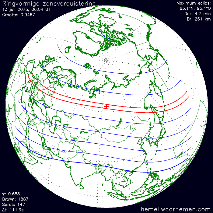 Wereldkaart van de eclips