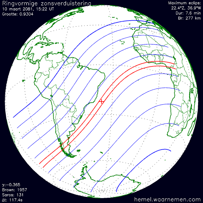 Wereldkaart van de eclips