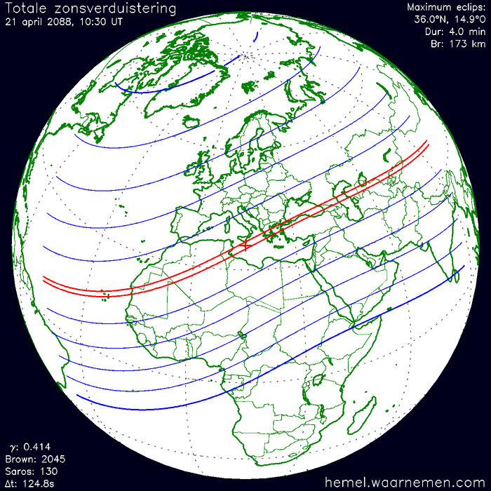 Wereldkaart van de eclips