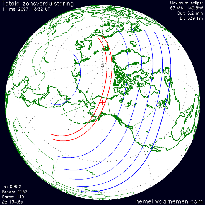 Wereldkaart van de eclips